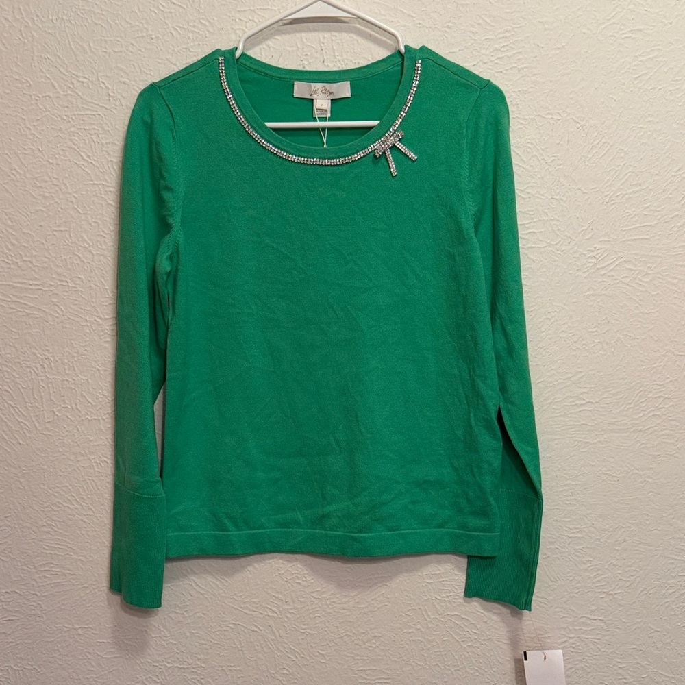 Lilly Pulitzer Emerald Green Crystal-Trim Long Sleeve Tee